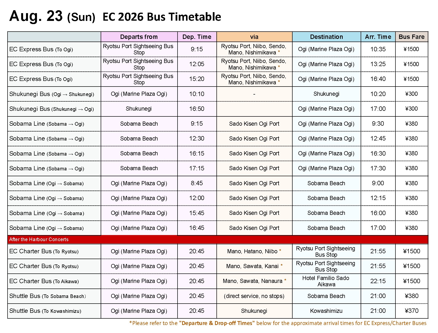 EC 2025 Bus Timetable SUN